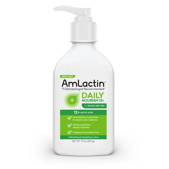 AmLactin Daily Nourish Body Lotion, 12% Lactic Acid for Dry Skin, Exfoliating, 7.9 oz