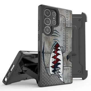 BC Hard Armor Case for Galaxy S23 Ultra, Heavy Duty Construction Rugged Protector Cover with Built-in Stand and Removable Belt Clip Holster - Spitfire Shark