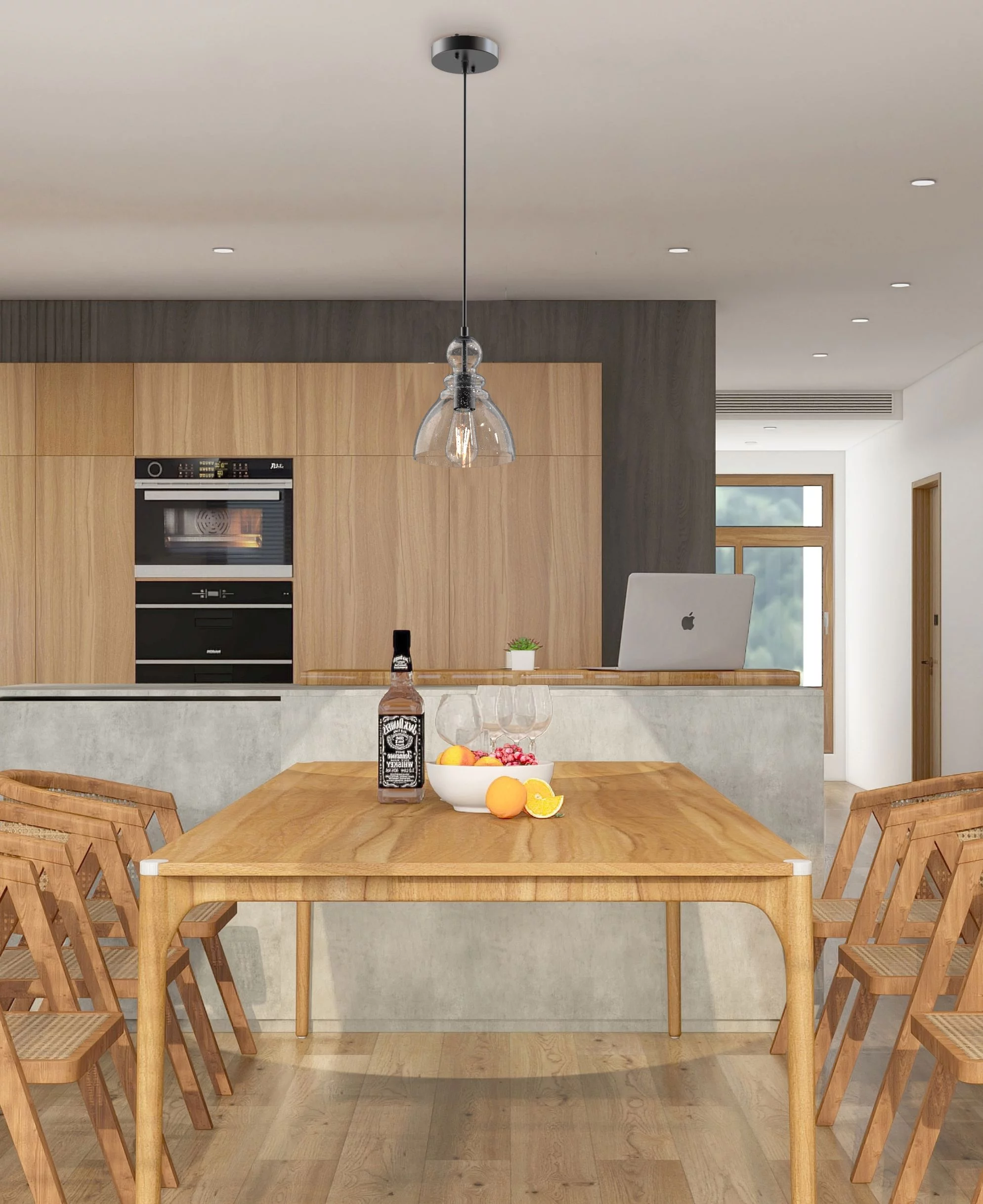 Better Homes & Gardens 56” Height Adjustable Black Pendant Ceiling Light, Metal Base Glass Shade CA