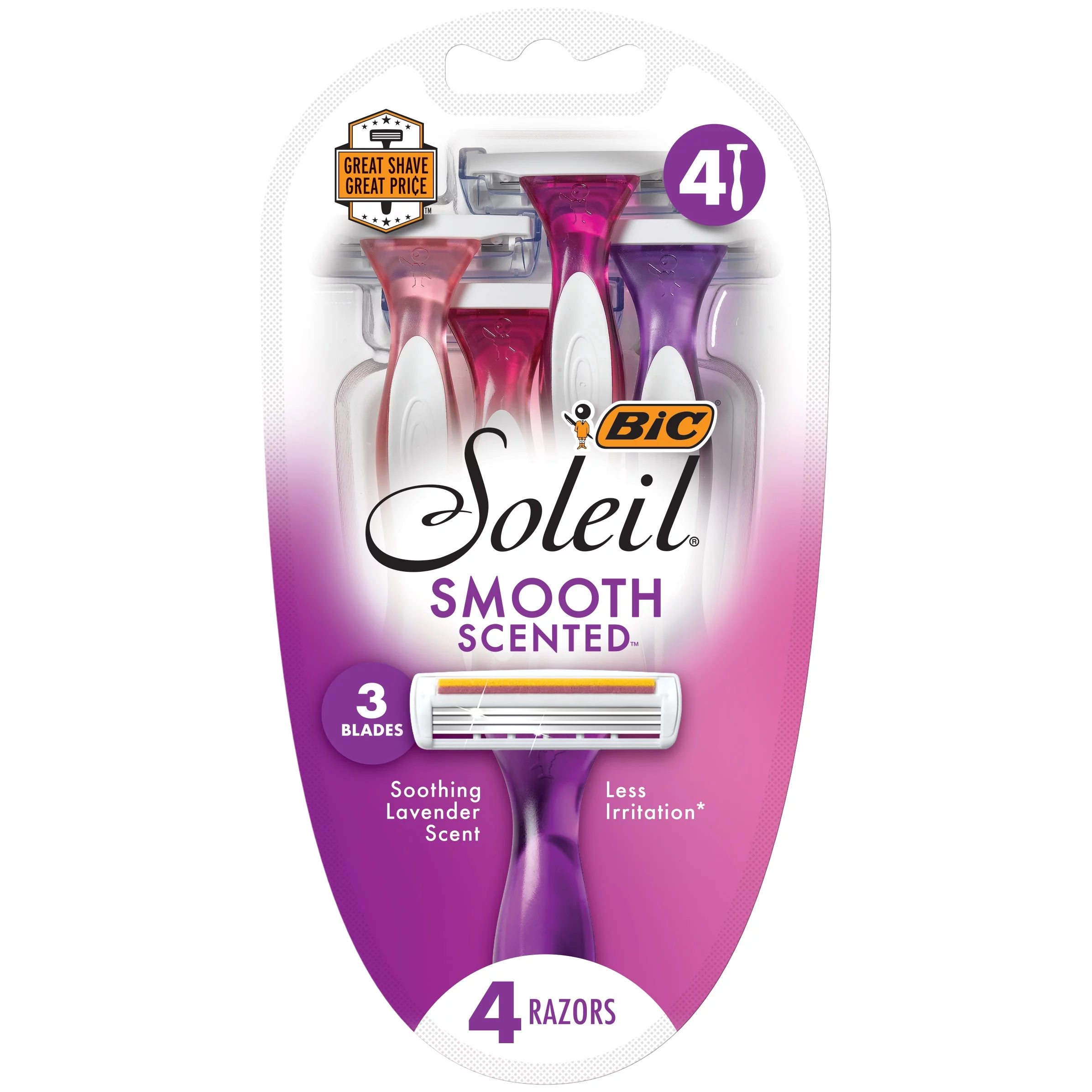 BIC Soleil Smooth Scented Women's Disposable Razor, 3 Blade, 4 Pack