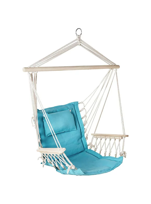 Backyard Expressions Hanging Hammock Chair - Aqua Blue - Polyester/Cotton