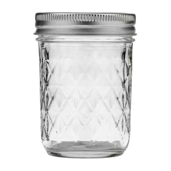 Ball Quilted Crystal Mason Jar w/ Lid & Band, Regular Mouth, 8 Ounces, 12 Count