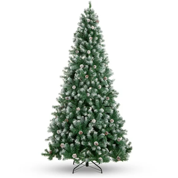 Best Choice Products 6ft Pre-Decorated Holiday Christmas Pine Tree w/ 1,000 Branch Tips, Partially Flocked, Metal Base