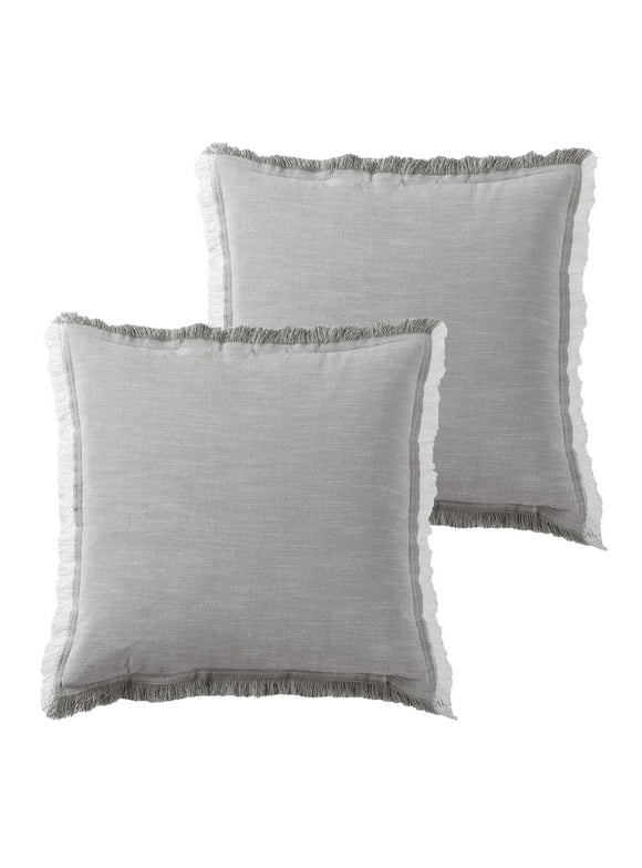 Better Homes & Gardens Decorative Throw Pillow, Cotton Fringe, Square, Grey, 20''x20'', 2 Pack