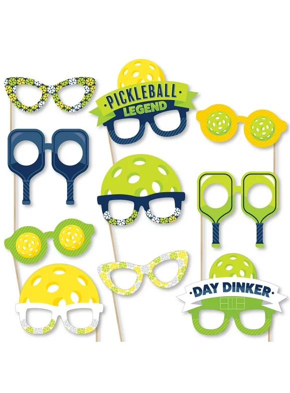 Big Dot of Happiness Let’s Rally - Pickleball Glasses - Paper Card Stock Birthday or Retirement Party Photo Booth Props Kit - 10 Count