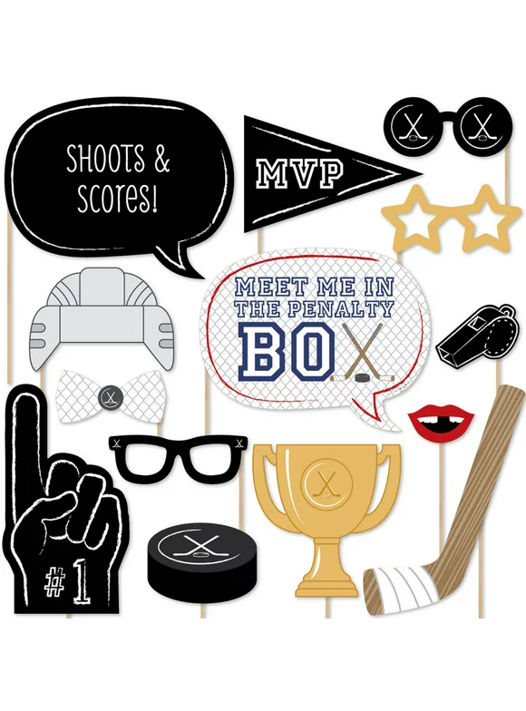 Big Dot of Happiness Shoots and Scores - Hockey Photo Booth Props Kit - 20 Count