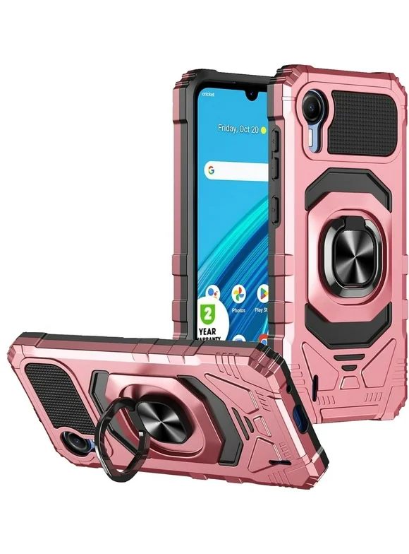 Case for Cricket Outlast / AT&T Jetmore Case w/Tempered Glass Screen Protector [Military Grade] Ring Car Mount Kickstand Hard Phone Case for - Rose Gold