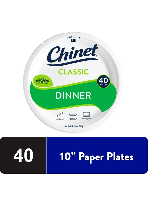 Chinet Classic® Premium Dinner Paper Plates, 10 3/8”, 40 Count