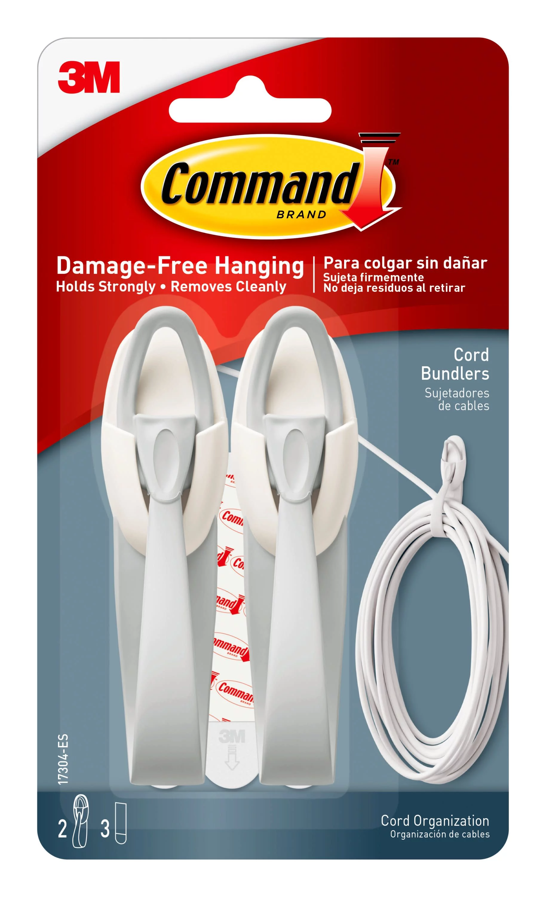 Command Cord Bundlers, Gray, Damage Free Organizing, 2 Cord Bundlers and 3 Command Strips