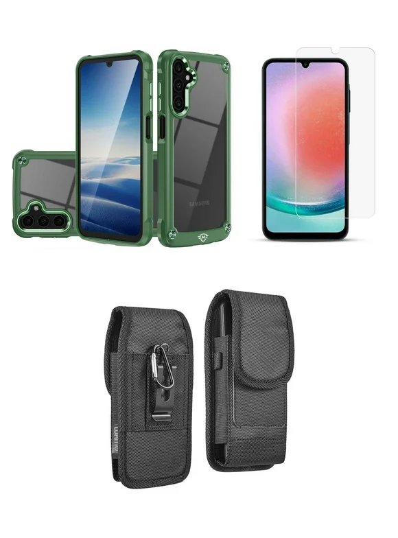 Compatible with Samsung Galaxy A15 5G Phone Case with Screen Protector [Tempered Glass], Full-Body Shockproof Protection [Reinforced Corners] Hybrid Cover, Carrying Pouch - Midnight Green
