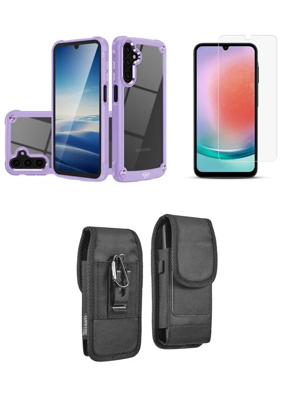 Compatible with Samsung Galaxy A15 5G Phone Case with Screen Protector [Tempered Glass], Full-Body Shockproof Protection [Reinforced Corners] Hybrid Cover, Carrying Pouch - Light Purple