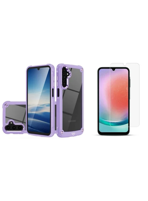 Compatible with Samsung Galaxy A15 5G Phone Case with Screen Protector [Tempered Glass] Full-Body Shockproof Protection [Reinforced Corners] Transparent Hybrid Cover - Light Purple
