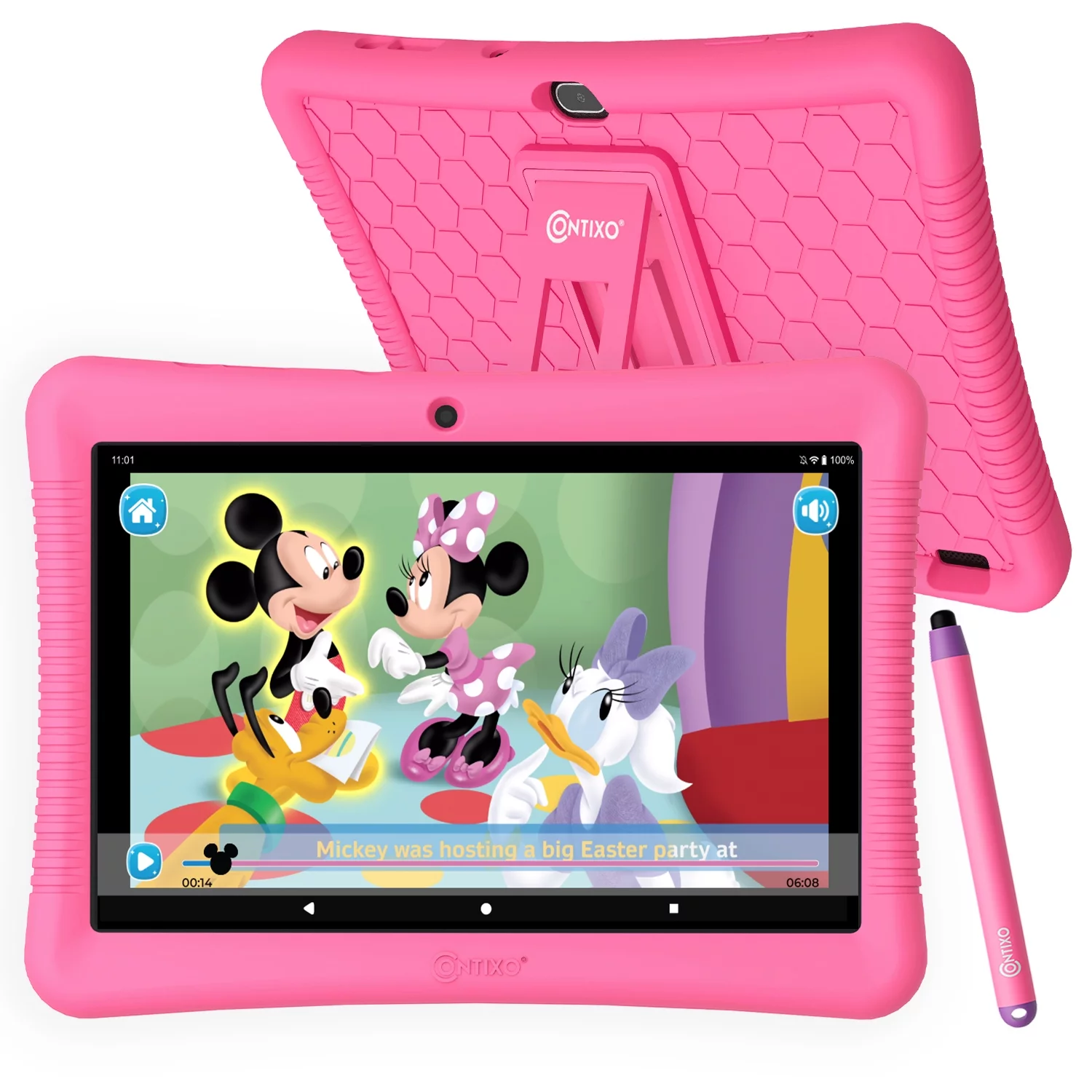 Contixo 10 Inch Kids Tablet with $150 Value Educator Approved Apps, Eye Protection, Faster System and Large Storage, Protective Case with Kickstand and Stylus, K102 Pink