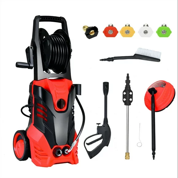 Costway 3000PSI Electric High Pressure Washer Machine 2 GPM 2000W w/ Deck Patio Cleaner Red