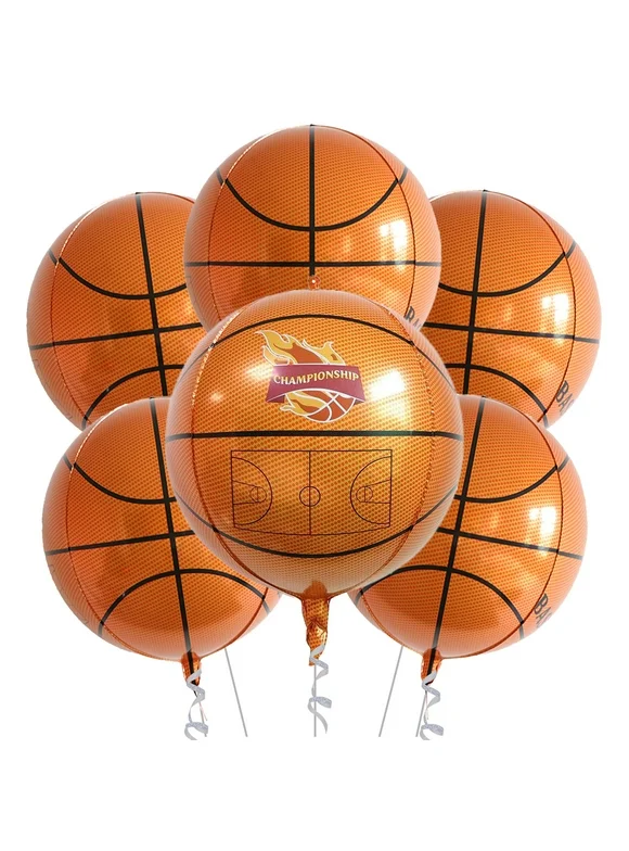 Cymylar Basketball Foil Balloon, Sports Themed Children's Birthday Party Decoration Orange(6Pcs)