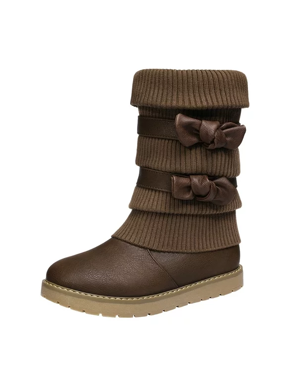 DREAM PAIRS Girl's Kid's Cute Zipper Flat Heel Mid Calf Boot Shoes KLOVE BROWN Size 10