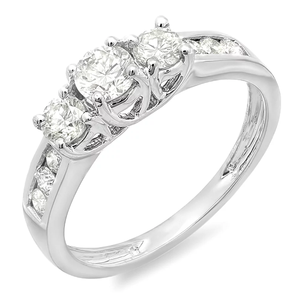 Dazzlingrock Collection 0.90 Carat (ctw) 10k Round Cut Diamond Ladies 3 Stone Engagement Bridal Ring, White Gold, Size 5.5
