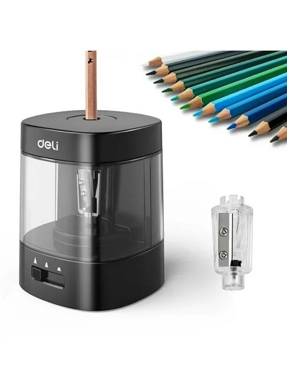 Deli Electric & Battery Pencil Sharpener, Automatic with Adjustable Thickness, Black
