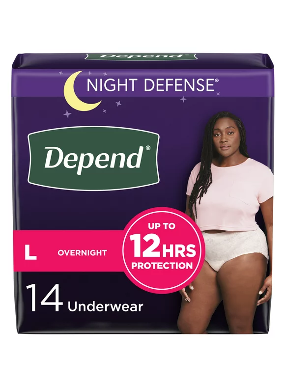Depend Night Defense Adult Incontinence Underwear for Women, Overnight, L, Blush, 14Ct