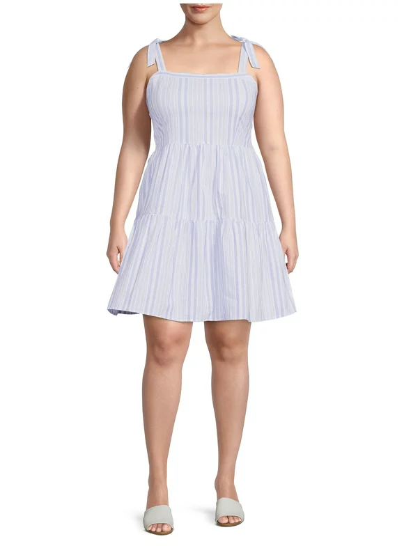 Derek Heart Juniors’ Plus Size Tiered Dress with Tied Shoulder Straps