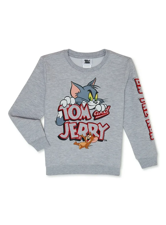 Disney Tom and Jerry Boys Graphic Crewneck Sweatshirt with Long Sleeves, Sizes 4-18