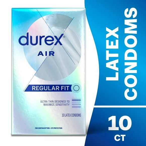 Durex Air Condoms, Extra Thin, Transparent Natural Rubber Latex Condoms for Men, FSA & HSA Eligible, 10 Count