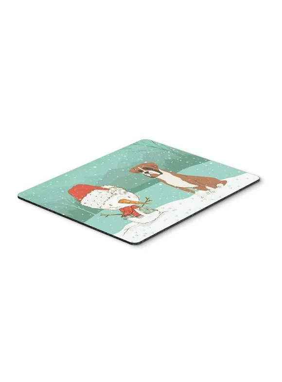 Fawn Boxer & Snowman Christmas Mouse Pad, Hot Pad or Trivet
