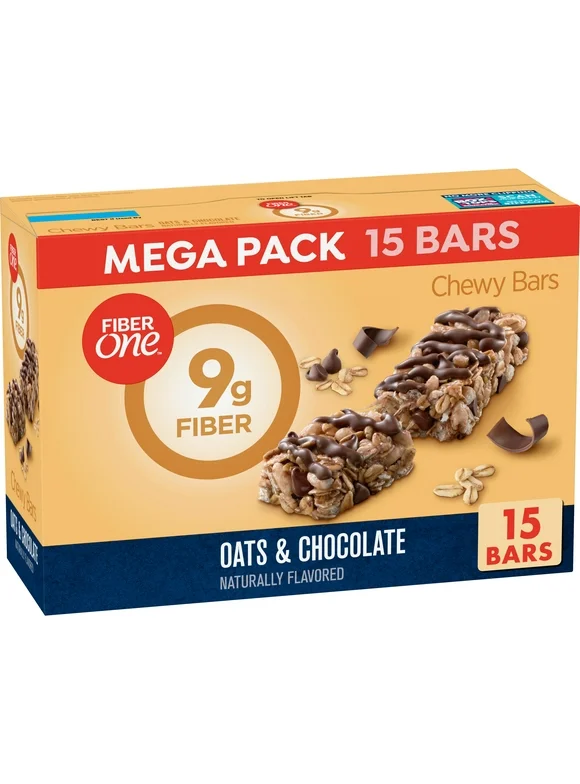 Fiber One Chewy Bars, Oats & Chocolate, Fiber Snacks, Mega Pack, 15 ct