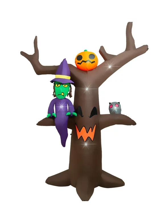 Firstness 8ft Halloween Inflatable, Witches Ghosts Trees Inflatable with LED Lights for Halloween Outdoor Holiday Yard Decorations