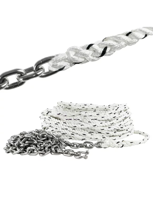 Five Oceans Windlass Anchor Rode, Hand Spliced Rope and Chain Combination, 9/16" x 200' Nylon 3-Strand Rope, 5/16" x 20' G4 Hot-Dipped Galvanized Steel Chain - FO4524