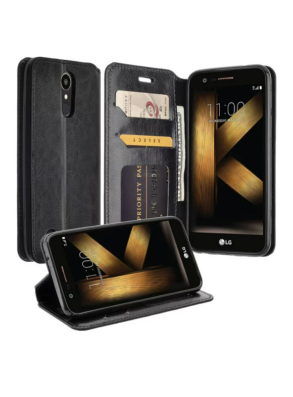 For TracFone/Straight Talk LG L413 Case/LG 413DL Case/Premier Pro LTE Case Pu Leather Flip Wallet Case [ID&Credit Card Slots] Phone Cases&nbsp;for LG Xpression Plus - Black
