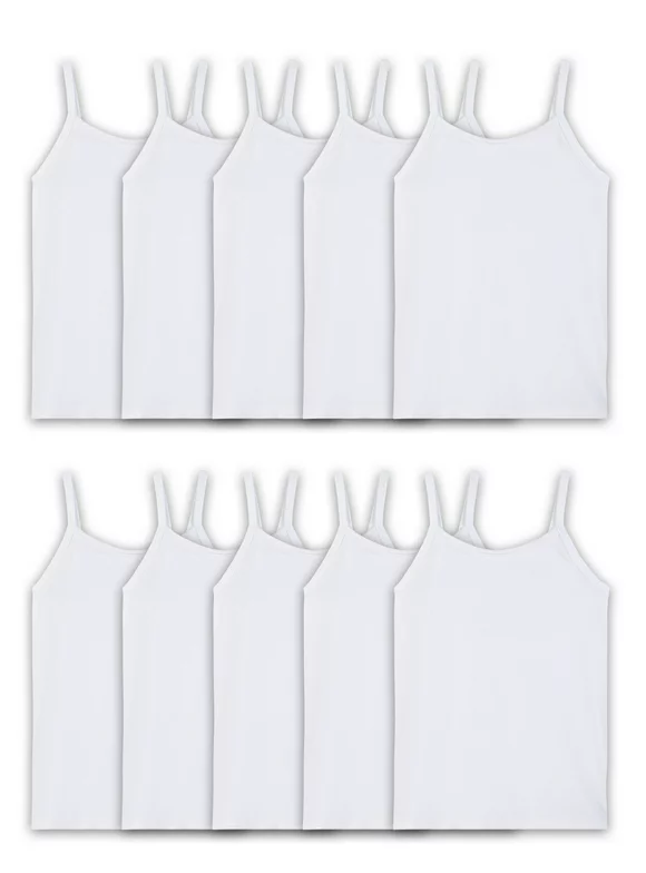 Fruit of the Loom Girls' Undershirts, Spin Cami Tank Tops, 10 Pack