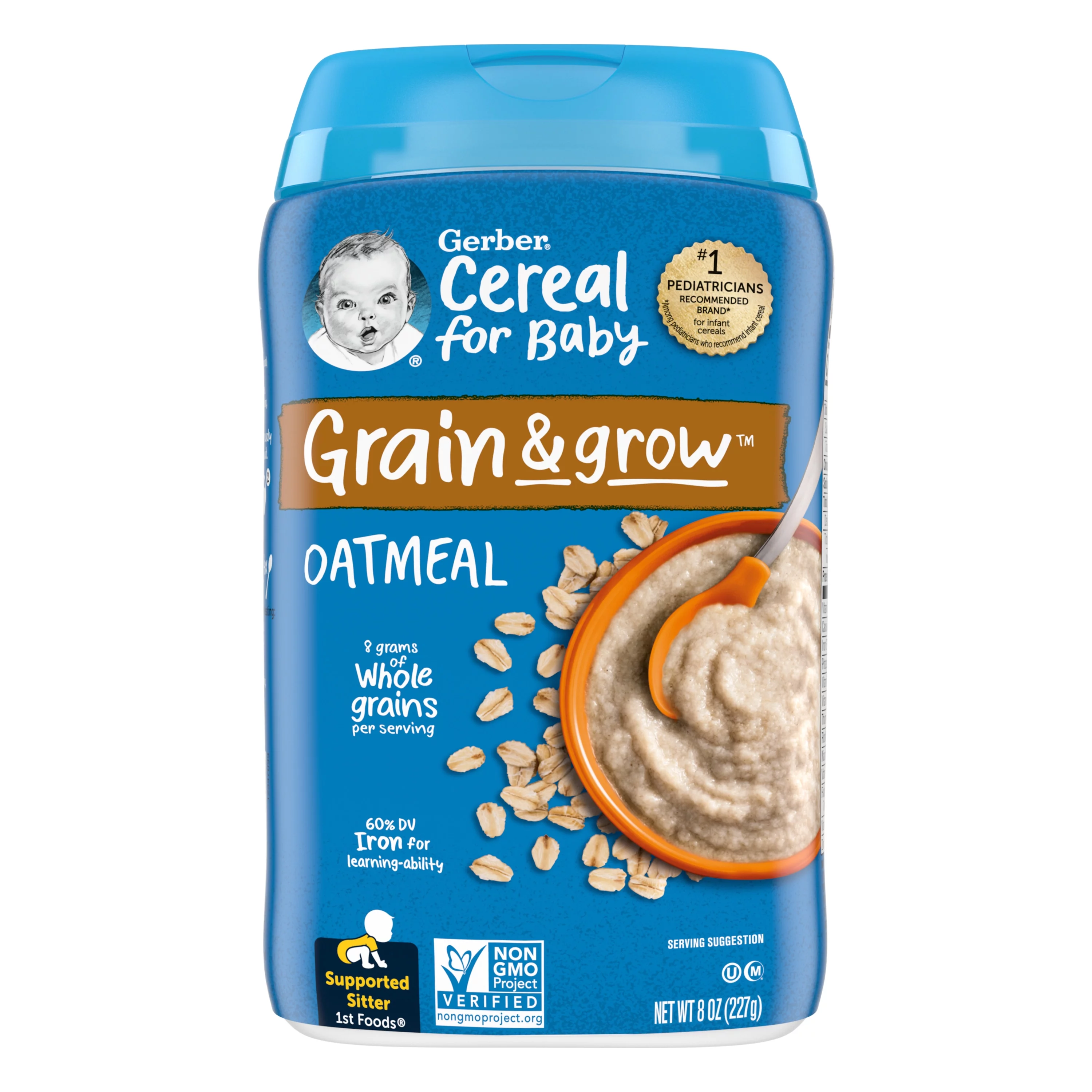 Gerber 1st Foods Cereal for Baby Grain & Grow Baby Cereal, Oatmeal, 8 oz Canister