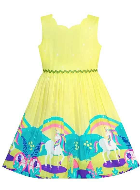 Girls Dress Unicorn Rainbow Cartoon Yellow Princess 4 Years