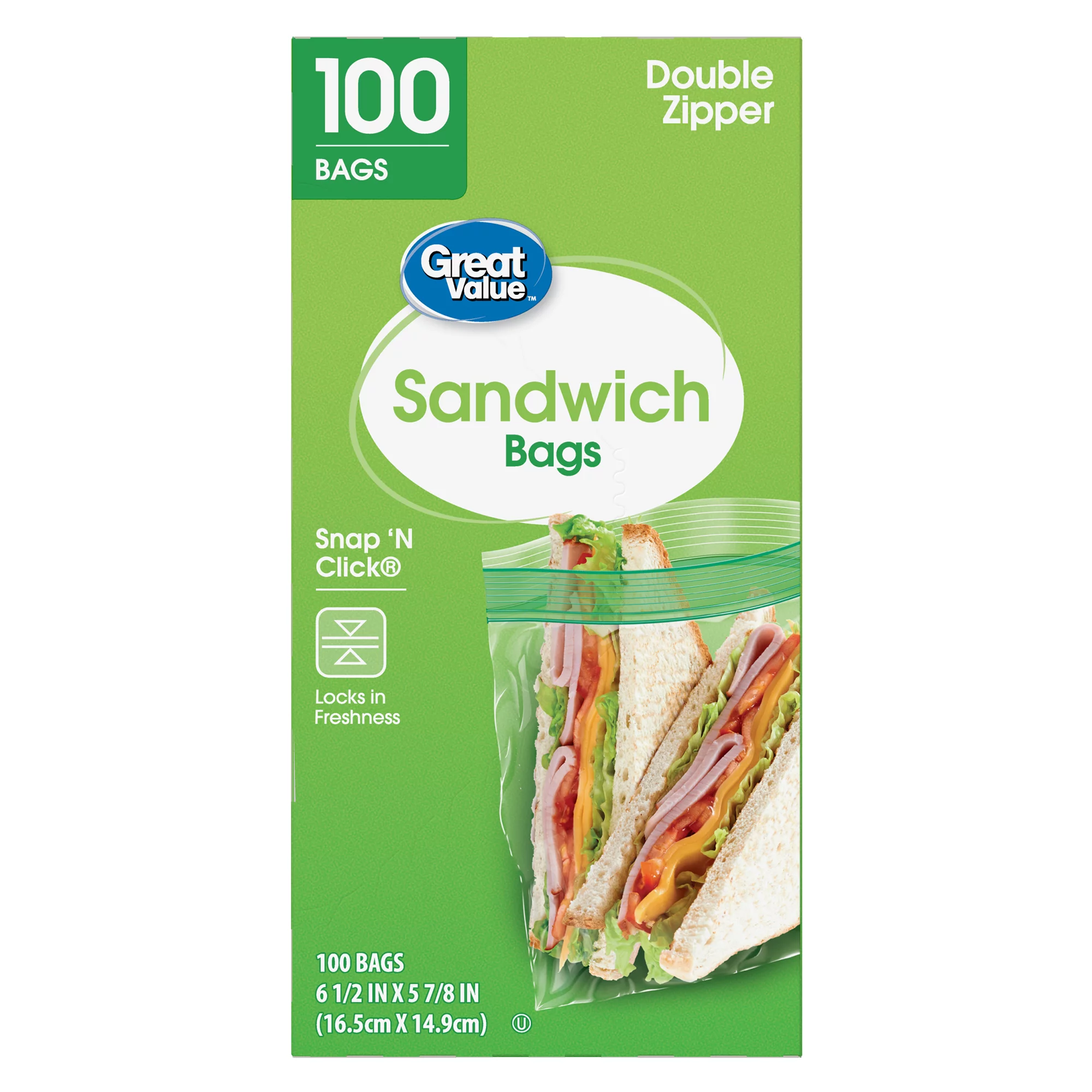 Great Value Fresh Seal Double Zipper Sandwich Bags, 100 Count