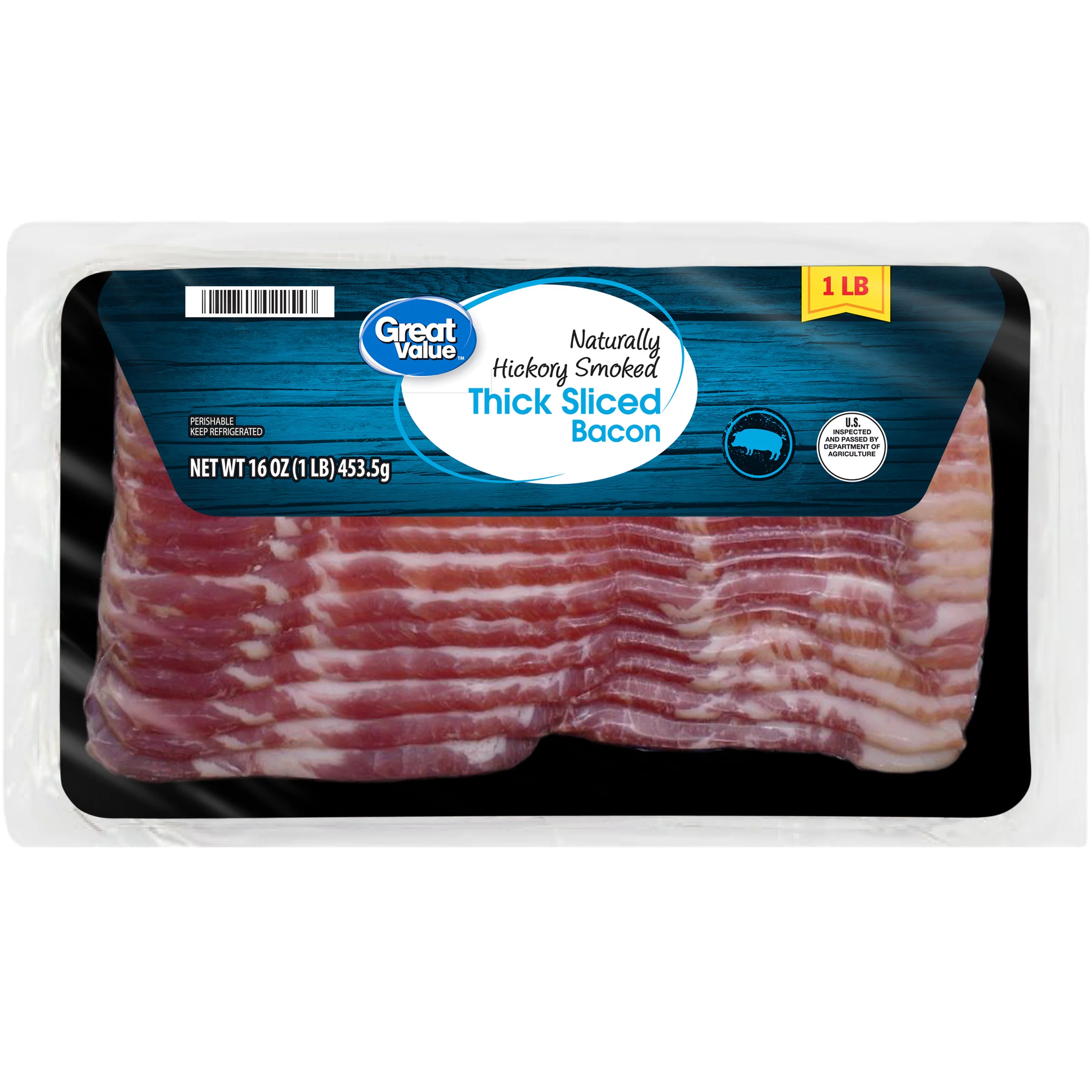 Great Value Thick Sliced Bacon, Natural Hickory Smoked, 16 oz