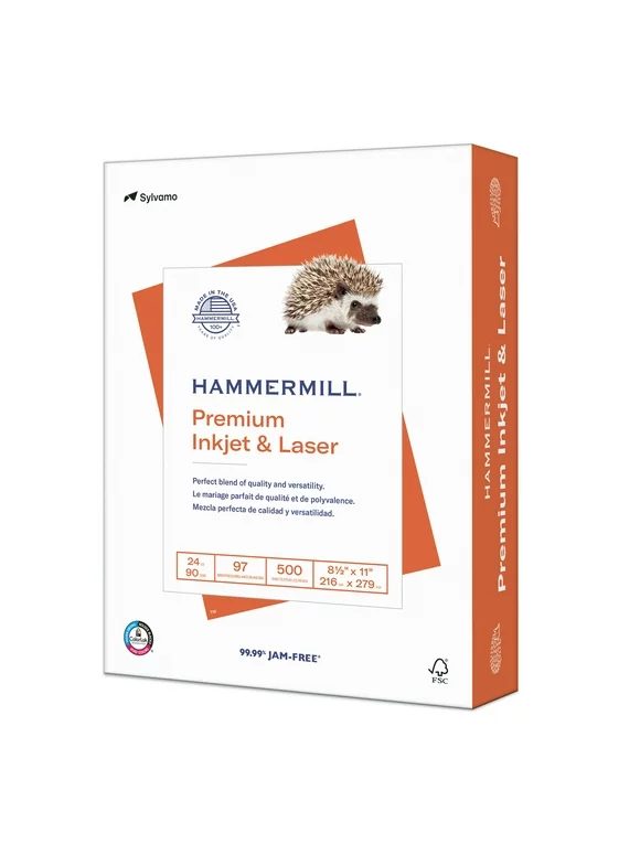 Hammermill Printer Paper, 24lb Premium Inkjet & Laser Copy Paper 8.5x11, 1 Ream