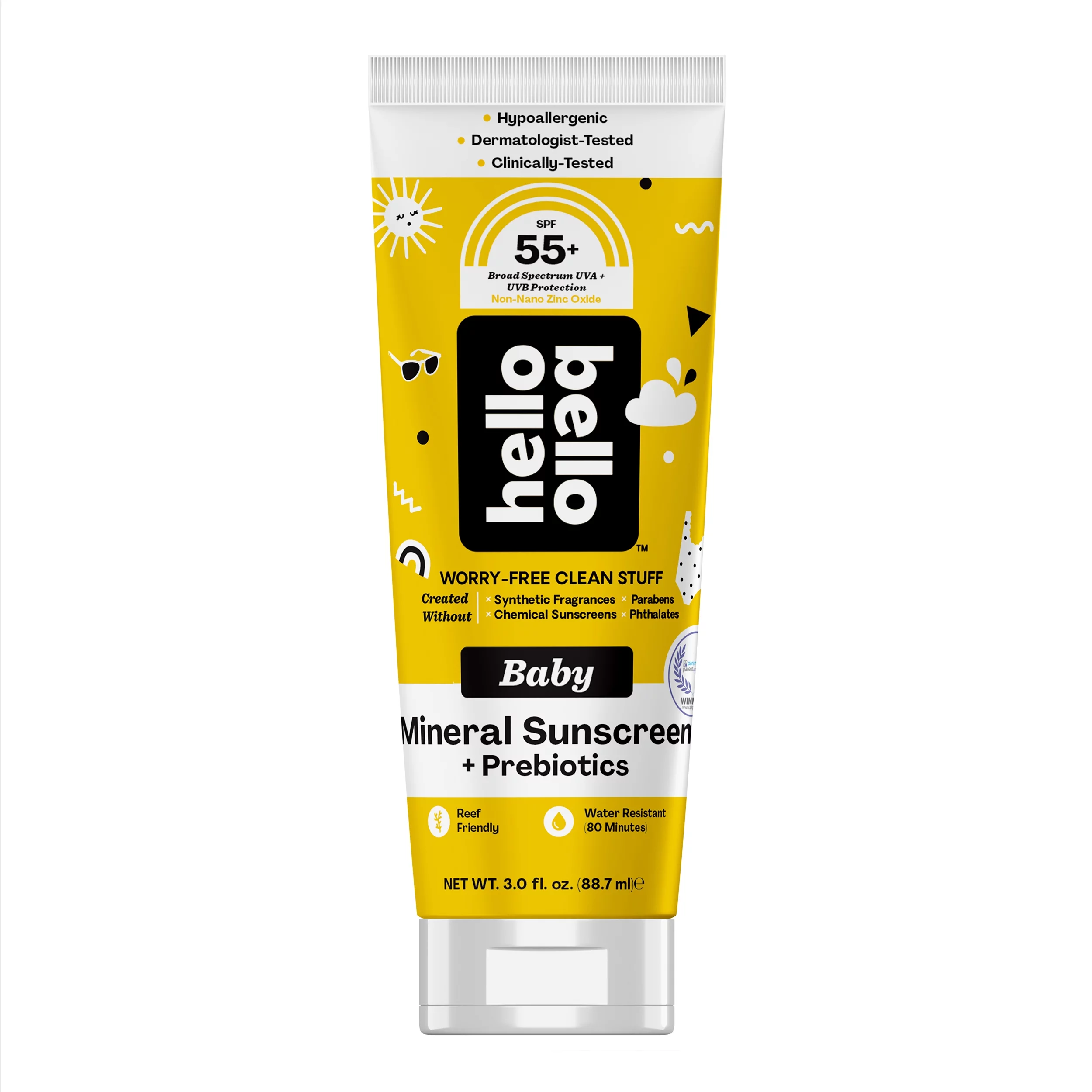 Hello Bello Baby Mineral SPF 55+ Sunscreen Lotion with Prebiotics for Infants, 3.0 fl oz