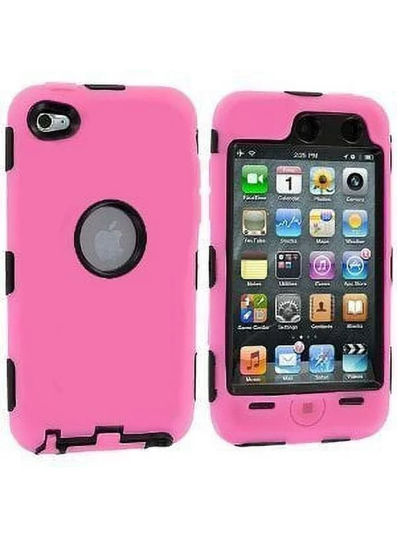 Hybrid Skin Hard Silicone Armor Case Cover for Apple iPod Touch 4G, 4th Generation, 4th Gen 8GB / 32GB / 64GB - Pink/Black