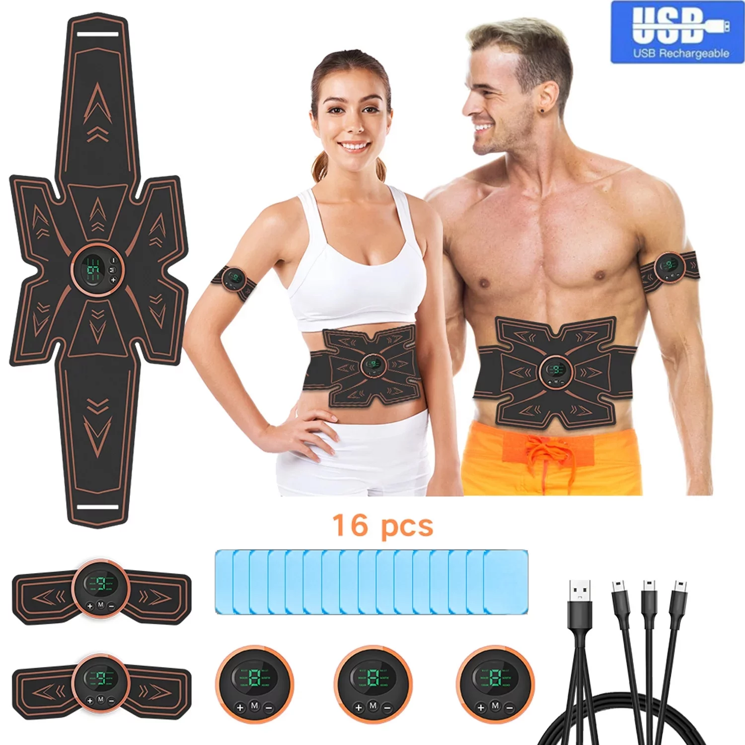 Ifanze Abs Stimulator, Ab Stimulator, Rechargeable Ultimate Muscle Toner Trainer for Men Women Abdominal Fitness Workout EMS Muscle Stimulation with 16 Extra Gel Pads