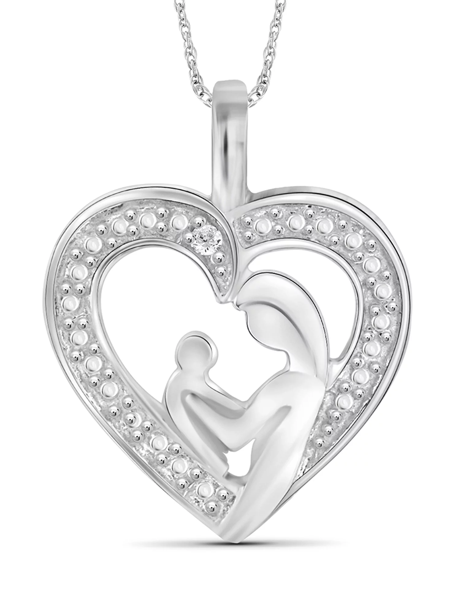 JewelersClub Heart Necklace with White Diamond Accent | Sterling Silver (.925) | Jewelry Pendant Necklaces for Women & 18 inch Rope Chain with Spring Clasp