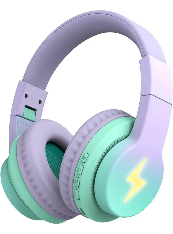 Kid Odyssey Kids Bluetooth Headphones, Colorful Wireless Over Ear Headphones with LED Lights, Built-in Mic, 45H Playtime, 85dB/94dB Volume Limited Headphones for Boys Girls Pad Tablet School