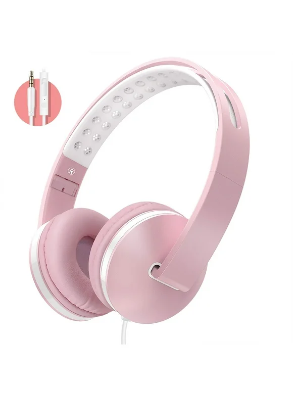Kids Headphones for School, Seenda Girls Lightweight Foldable Stereo Bass Headphones with Microphone, Volume Control for Aged 6 or Above