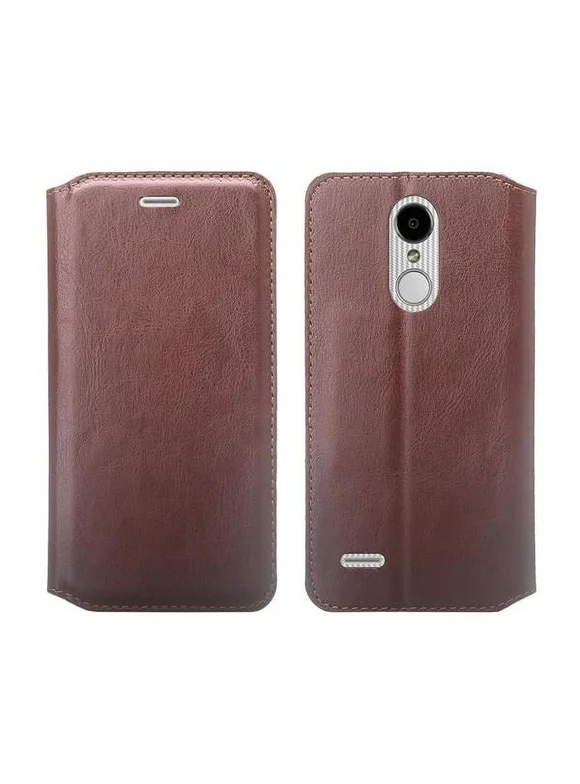 LG Fortune 2, LG Zone 4, LG Rebel 3 Case, Faux Leather Wallet Kickstand Protective Case Cover with Card Slots - Brown