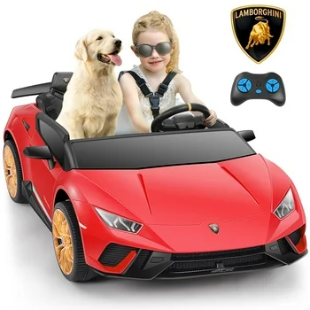 Lamborghini Powered Ride on Cars, 12V Electric Car for Kids Real 2 Seater with Parent Remote, Maximum 4.0mph Ride on Toys,Red