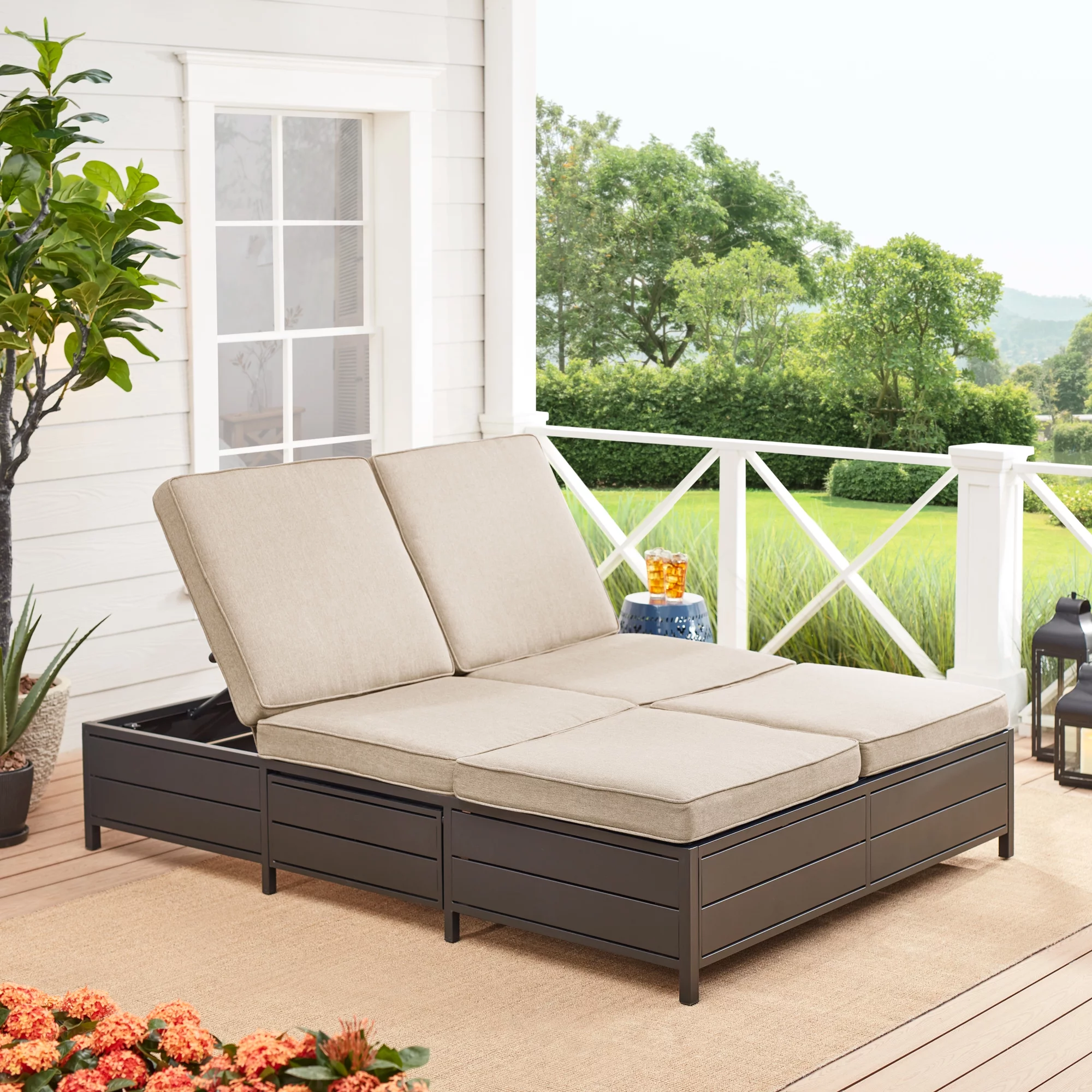 Mainstays Cushion Steel Outdoor Chaise Lounge - Tan/Black