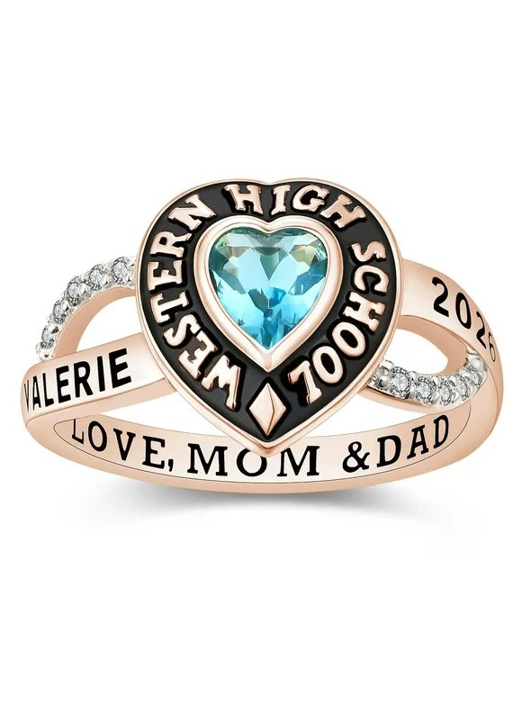 Mementos Sterling Silver or 10kt Gold Customized Women(Ladies) Class Rings for High School College