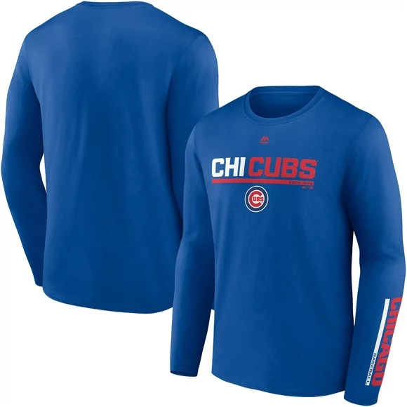 Men's Majestic Royal Chicago Cubs Flip Mode Long Sleeve T-Shirt