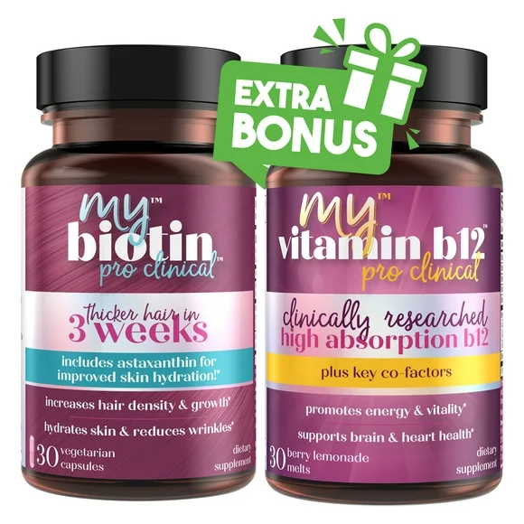 MyBiotin ProClinical + FREE B12 Energy Melt ($19.95 VALUE) - Daily Saves EXCLUSIVE KIT - Purity Products - MyBiotin ProClinical (Biotin, MB40X, Astaxanthin) - MyVitamin B12 (Methylcobalamin B12 +More)