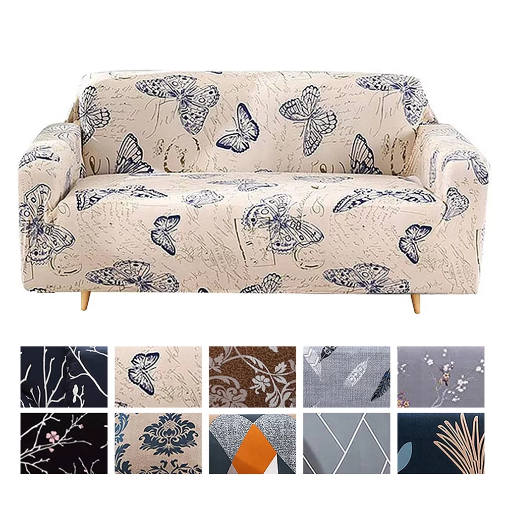 NEWEEN Sofa Cover High Stretch Elastic Fabric 1 2 3 Seater Sofa Slipcover Chair Loveseat Couch Cover Polyester Spandex Furniture Protector Cover with 1 Pillowcase (1 Seater, Pattern #Butterfly)